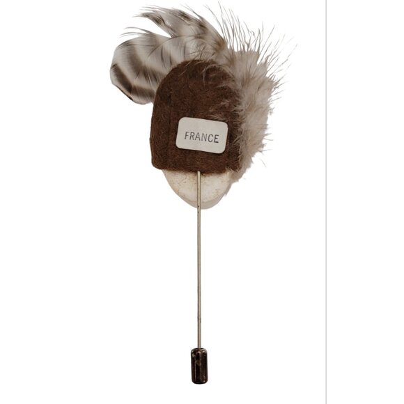 French Flapper Girl Vintage Feather Stick Lapel Pin, Made in France K412 - Picture 4 of 8